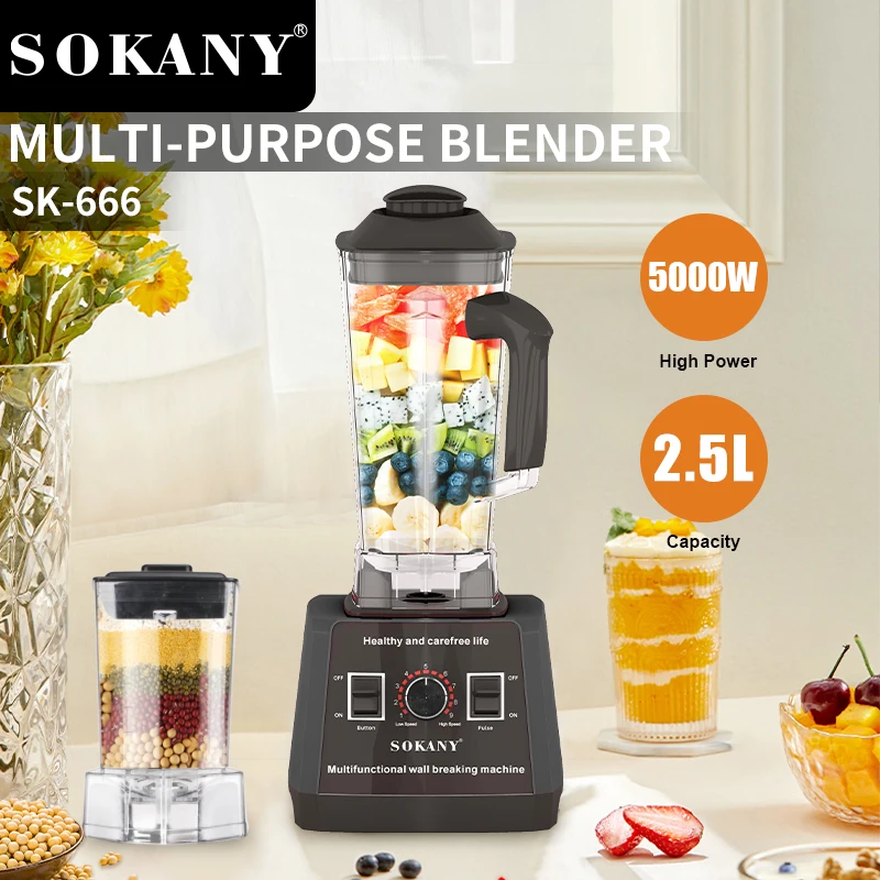 SOKANY Product SK-666 5000W 2.5L Capacity 9 Speed Adjustable Portable Beauty Blender Machine And Fresh Fruit Juicer Extractor