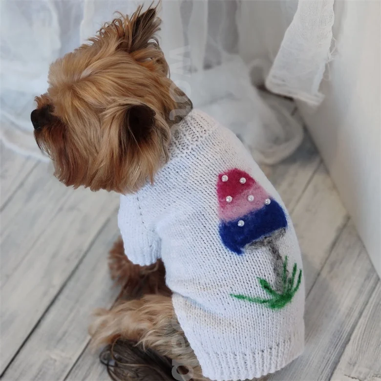 PC008 Custom dog white Winter jacquard Coat Soft Knitted Pet Christmas Dog Clothes Sweaters  pets knitting Jumper clothes