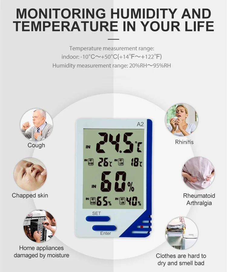 Home Popular Hygrometer Digital Thermometer With LCD Display Temperature Humidity Alarm Monitor for Baby Room