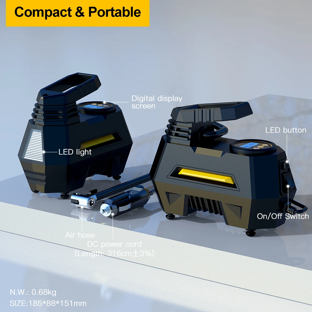 Mini Tire Inflator Car 12V Emergency Tire Inflator little Black Rabbit car Air Compressor Tire Pump for car