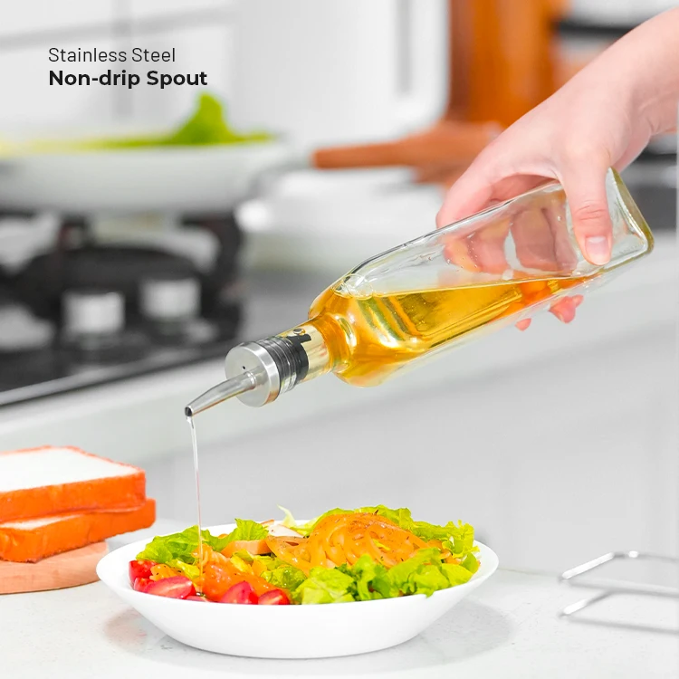 kitchen competitive price olive oil & vinegar glass bottle dispenser container set with stainless steel spout