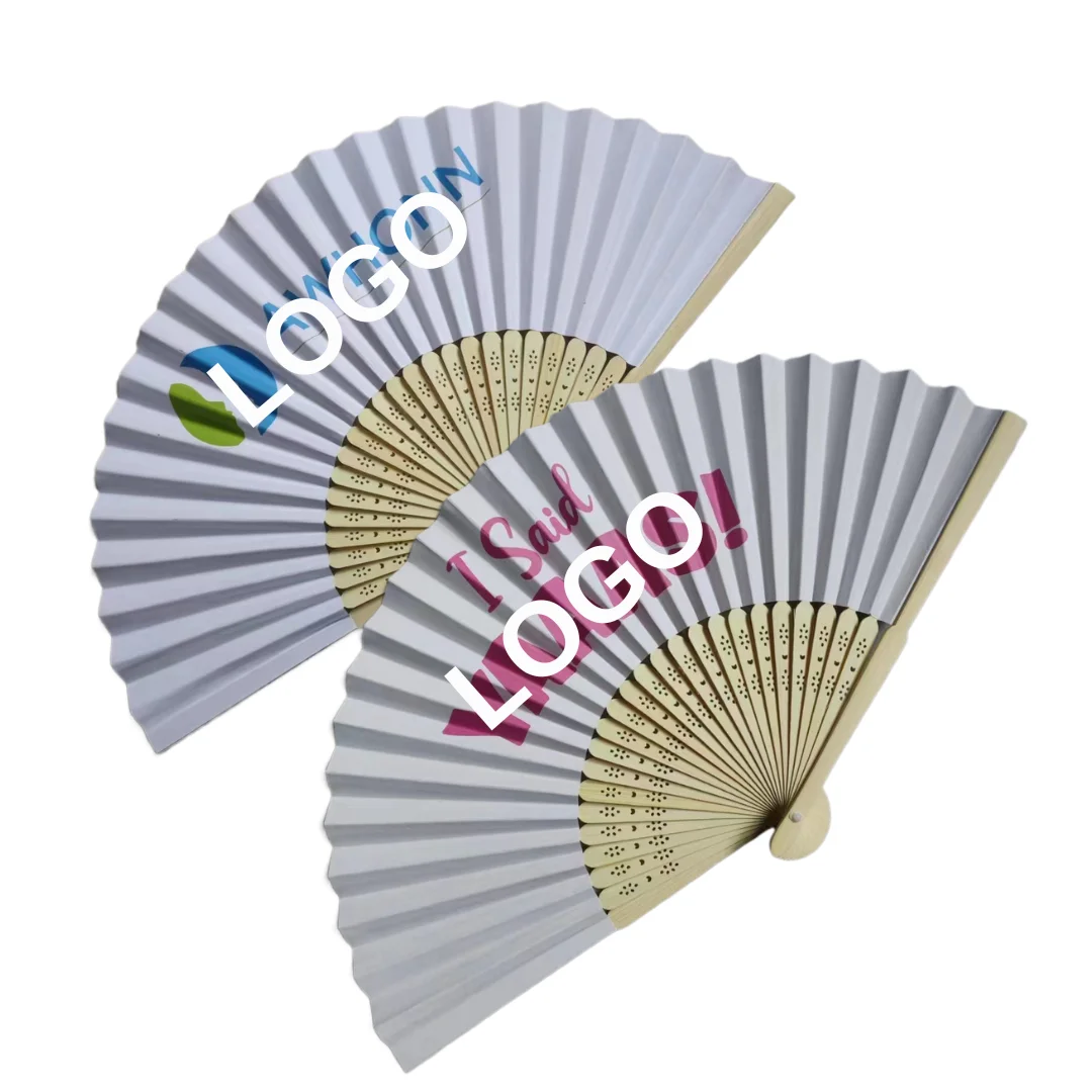 Custom Brand Promotion Advertising Wedding Invitation Blank White Hand Fan Bamboo Crafts Gifts Folding Fan