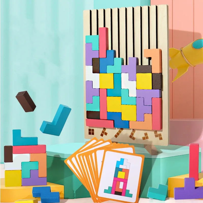 Montessori Baby Wooden  Macaroon 3D Russia Puzzle Blocks Game Educational Restless Geometrical Jigsaw Puzzle Toys For Boys Girls