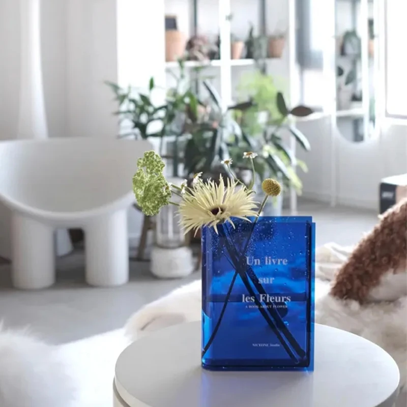 Schmal Slim End Cover Shaped Decorative Clear Plant The Puransen Book Vase For Home Decor Flowers Aesthetic With Writing