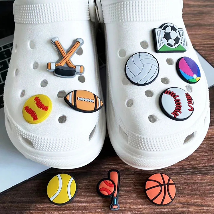Factory wholesale customized ball sports shoes charm  Clogs Shoes PVC soft rubber shoes accessories