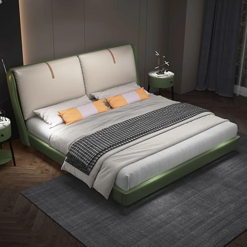 Italian Light Luxury Leather Bed Frame for Hotel Bedroom Furniture set Luxury King Size Bed Classic Upholstered Beds