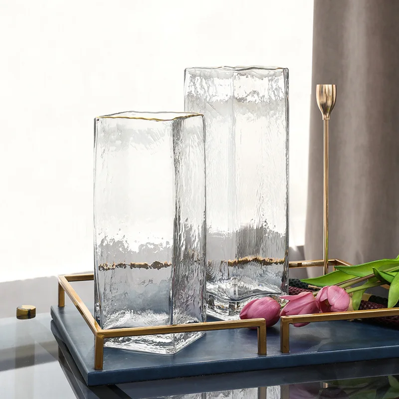 Modern Square Flower Vase Home Decorative Big Cylinder Glass Flower Vase For Living Room