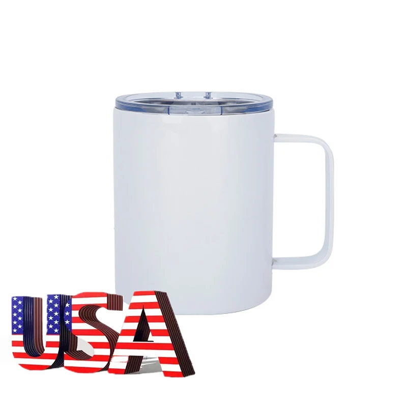 USA Warehouse Stainless Steel Travel Blanks Beer Coffee Cups Vacuum Insulated 12OZ Sublimation Mug With Lid