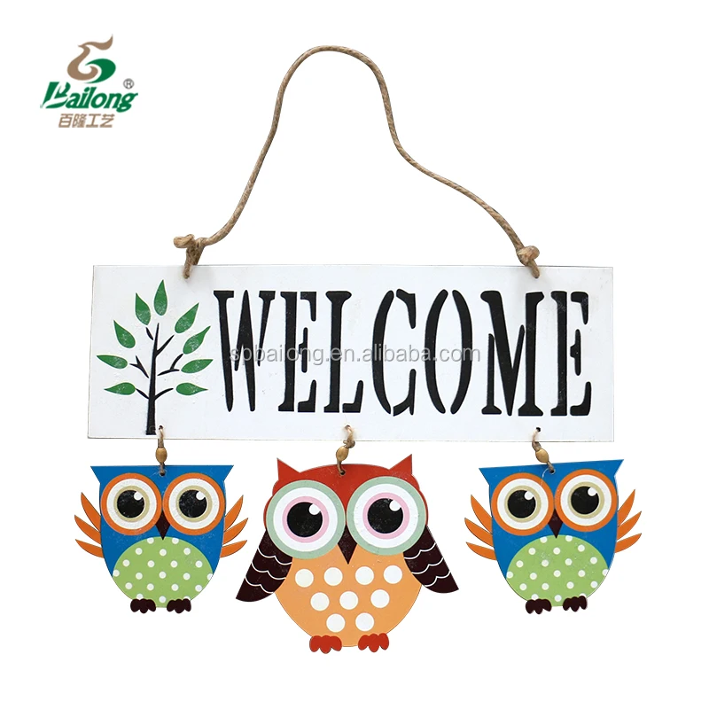 Wood crafts home decor sign wall hanging owl shape front door sign welcome sign