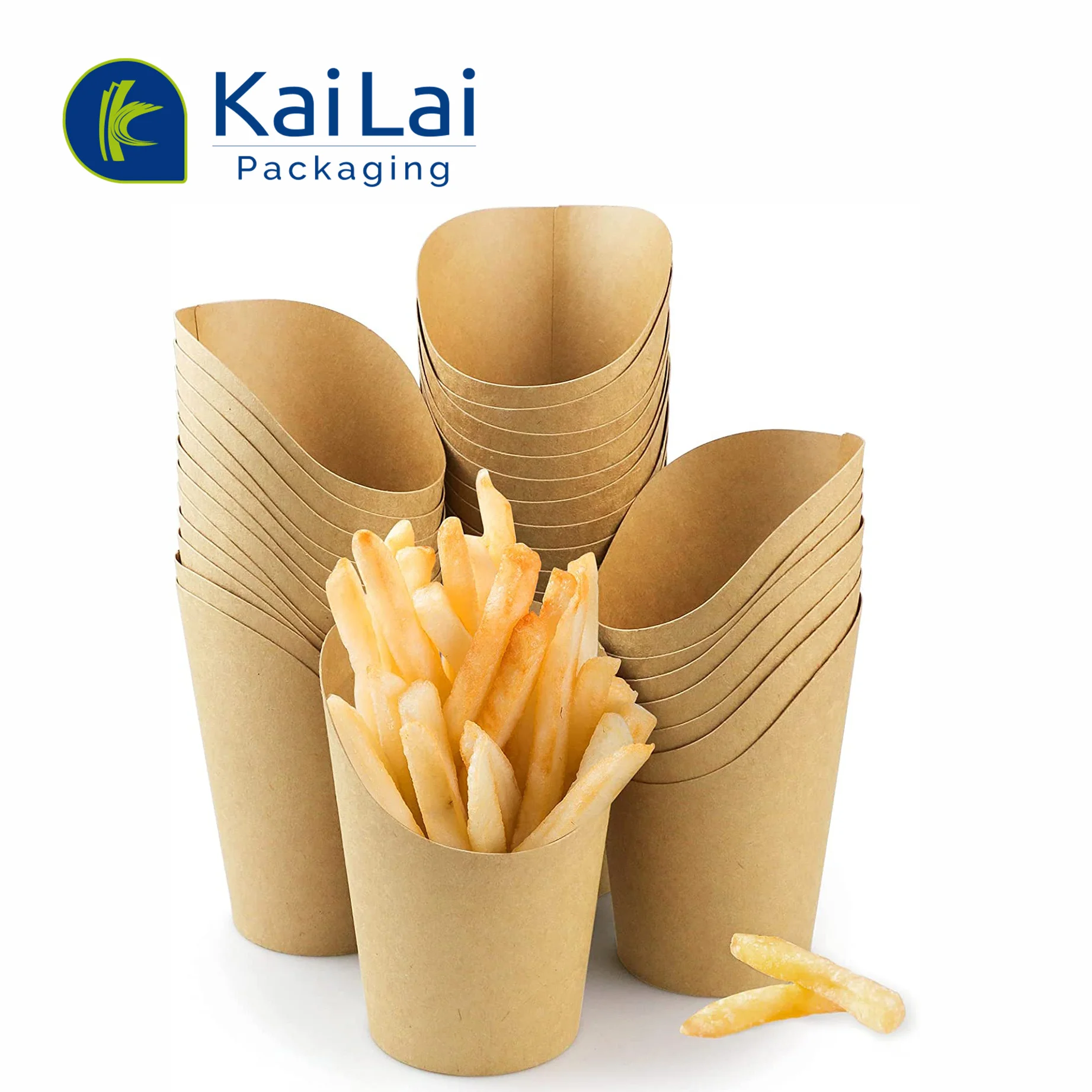 Take Away Kraft Paper Recyclable Custom Logo Fast Food Packaging Boxes Takeout Delivery Potato French Fries Scoop Paper Cup