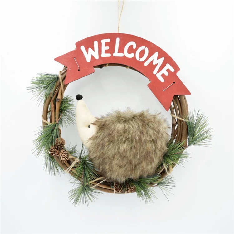 Xmas Rattan Hanging Pendants Home Party Decor Garland Decorative Christmas Artificial Reindeer Hedgehog Wreath