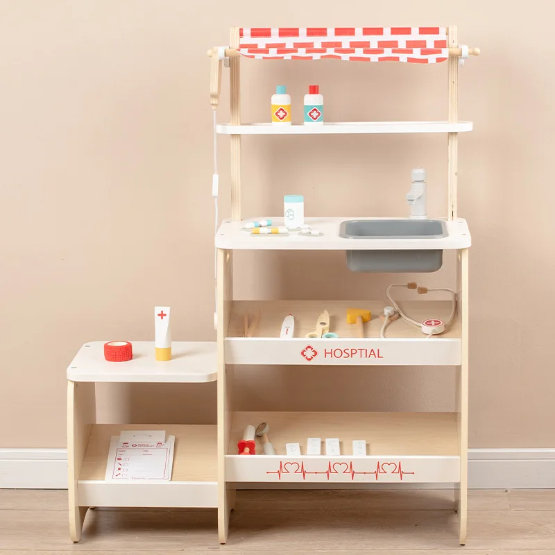 Wooden Pretend Toy Simulation Hospital Mini Medical Clinic Doctor Nurse Role Play Toy Kids Wooden Toys