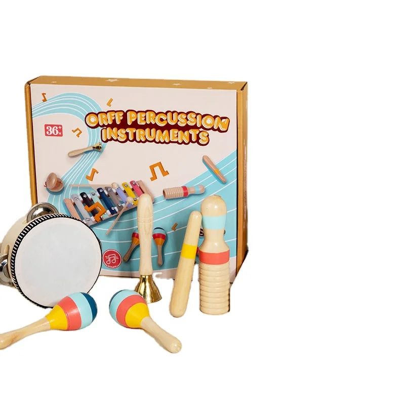 Wooden musical instrument set educational rolling drum factory direct Montessori sand ball