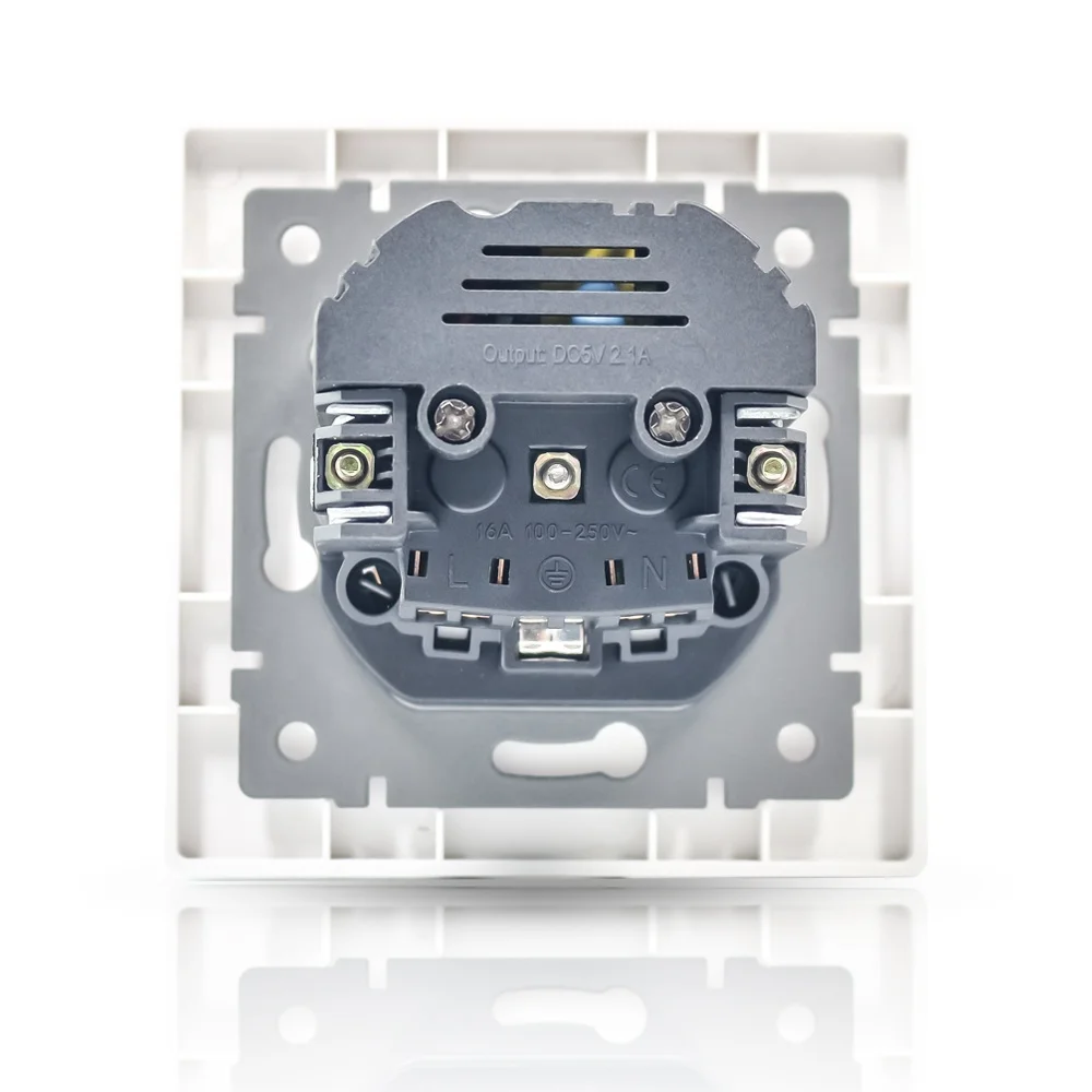 EU Standard White/Black/Gold/Grey Color PC Panel Electrical Power Schuko Socket Germany Wall Socket With Dual Type A USB Ports