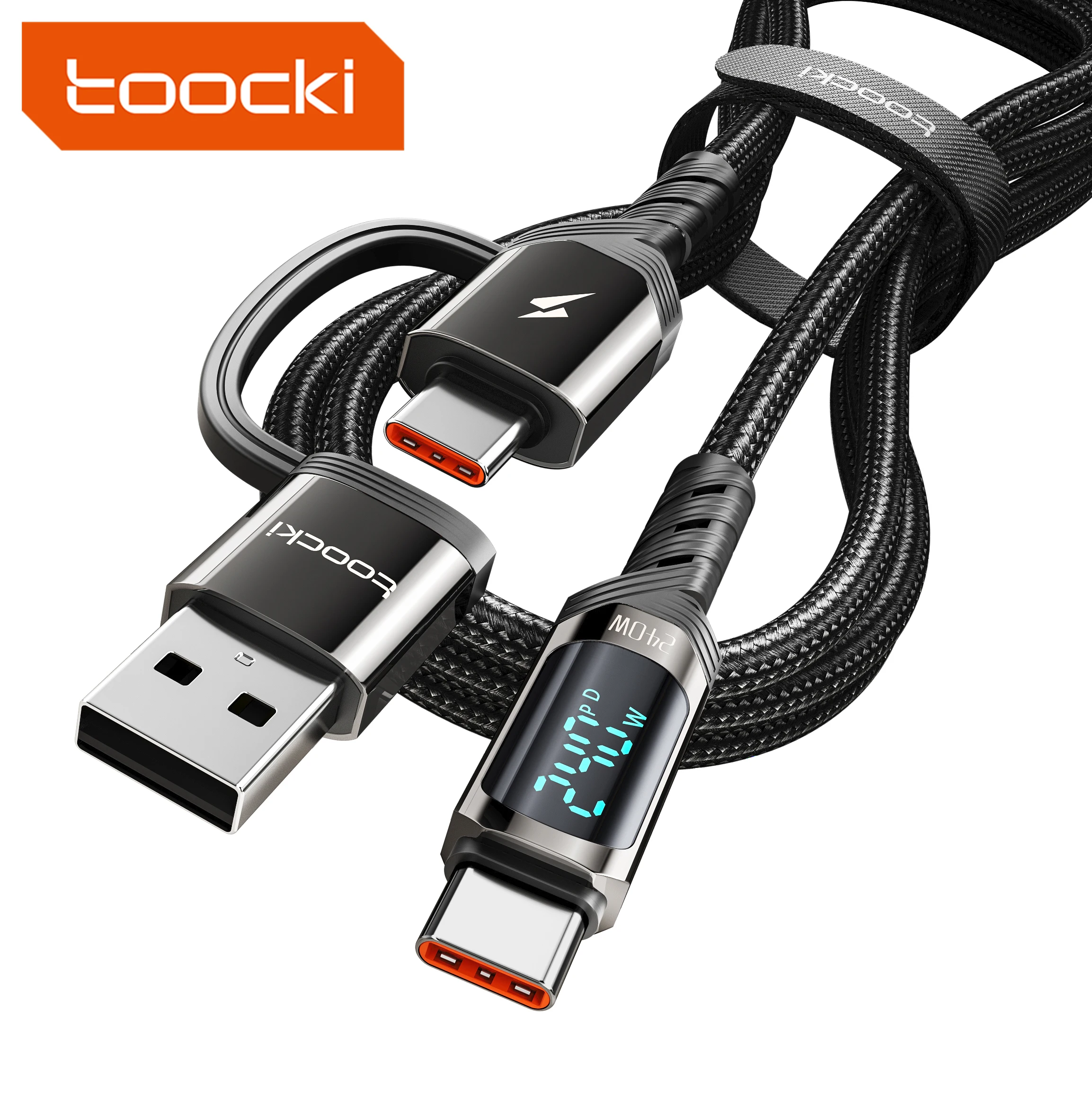 Toocki Hot sales new product PD3.1 240W 2 in 1 fast charging  data cable with digital display fom China