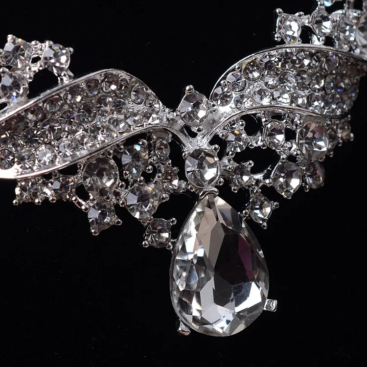 Elegance Shiny bride Dress lady  Diamond Necklaces Earrings Two piece Set