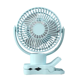 360 Degree Oscillation Home Outdoor Blue Portable Cooling Fan Handle Rechargeable Fan With LED Clip On Fan