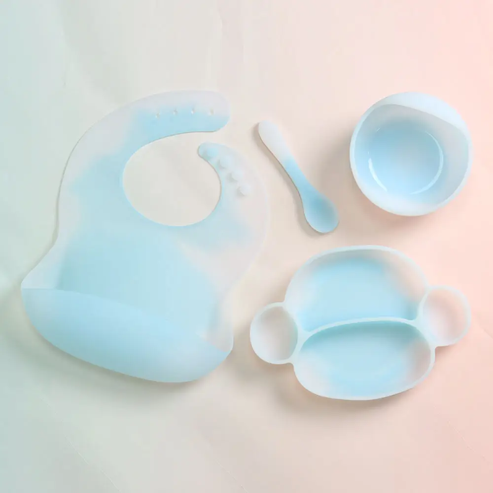 Bpa Freekit Tableware Silicone Set Suction Plate Cup And Suction Bowl And Spoon Bib Biodegradable For Kids Toddlers