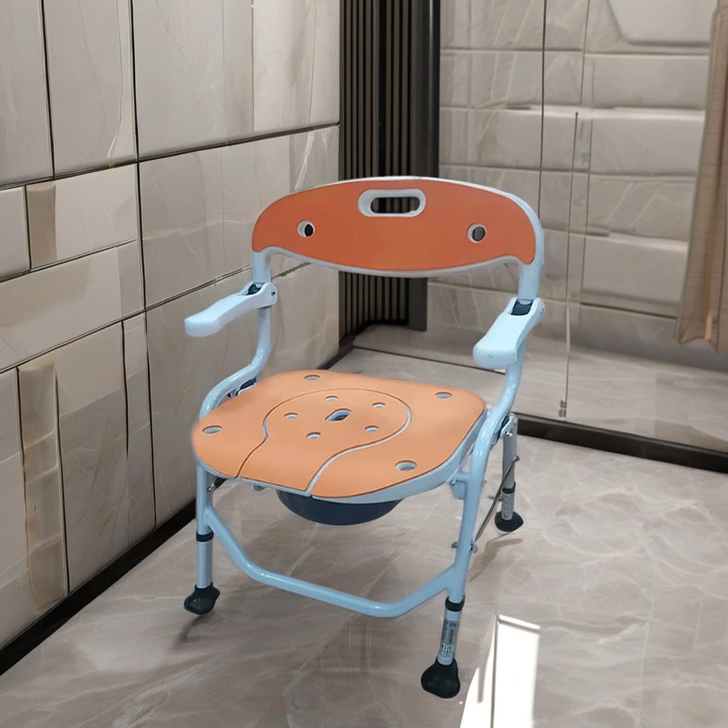 One-Touch Folding Shower Toilet Chair Safety Equipment for Elderly Care & Bathroom Use Rehabilitation Therapy Supplies