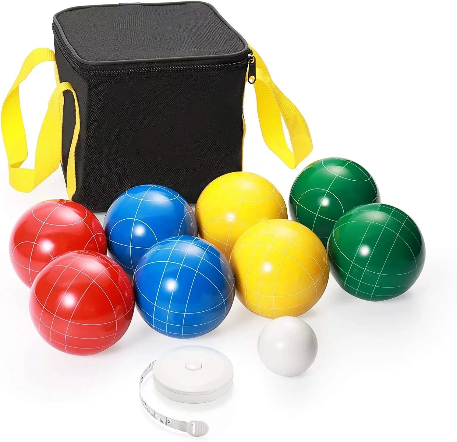 Play Platoon Bocce Ball Set Resin with 8 Premium Bocce Balls, Pallino, Carry Bag & Measuring Rope