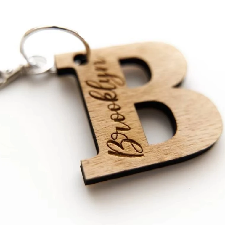promotional in bulk wood key chain Wedding Favor souvenir gift personalized custom laser engraving Name alphabet wooden Keychain