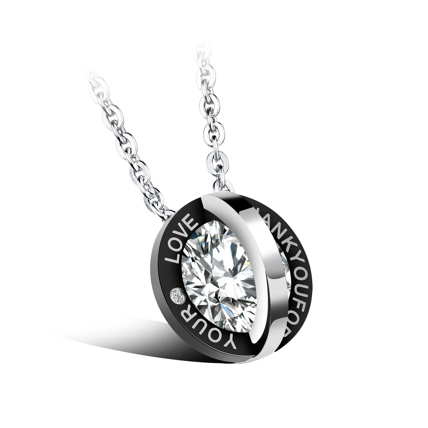 Wholesale Men Stainless Steel Round Inlaid Zircon Pendent Necklace for Couple Jewelry