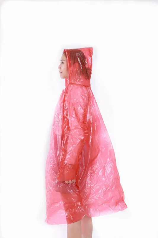 disposable rain poncho PE rain coat with hood and printing logo