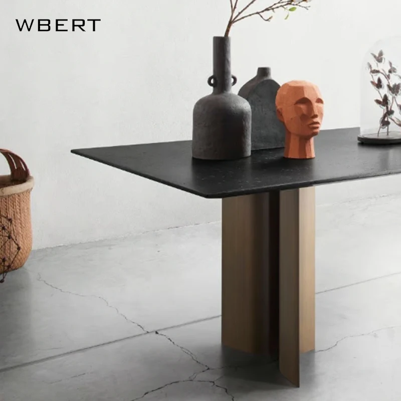 WBERT Italian marble dining table, modern and simple rectangular light luxury high-end household dining table