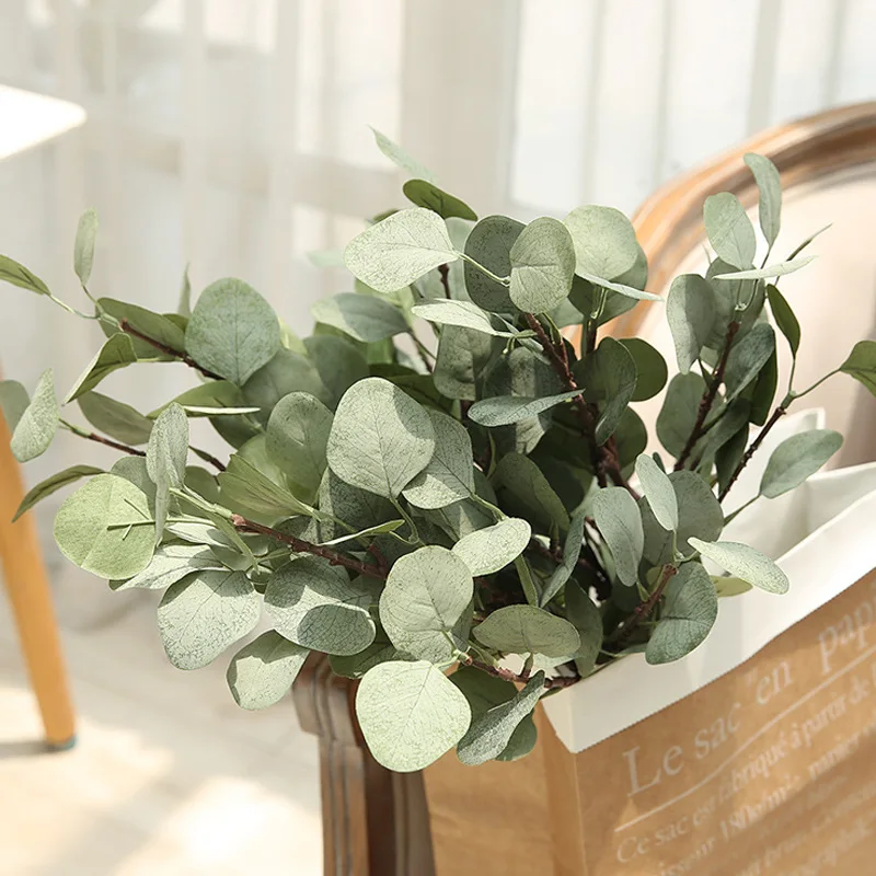 Nordic Style Eucalyptus Gold Leaf Long Stem Green Plant Rose Art Centerpiece Flower Arrangement Home Decoration