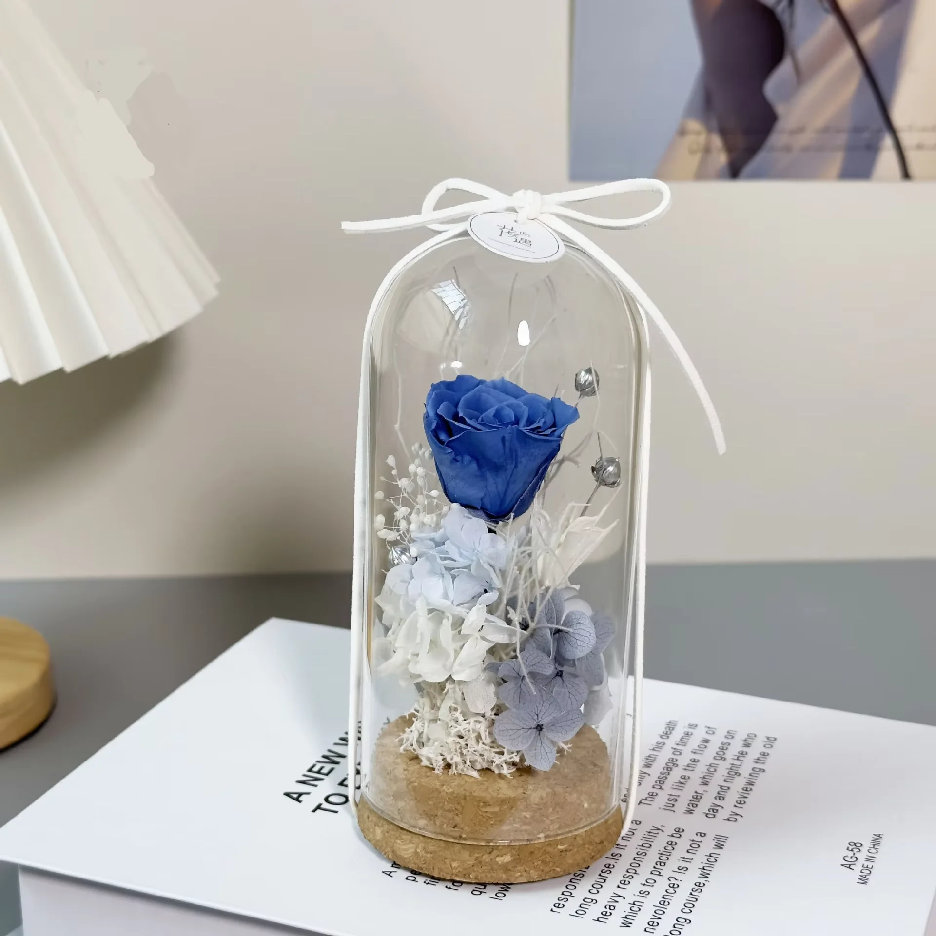 Handmade Flowers Craft Glass Dome Rose Souvenir Gift Design Preserved Roses In Glass