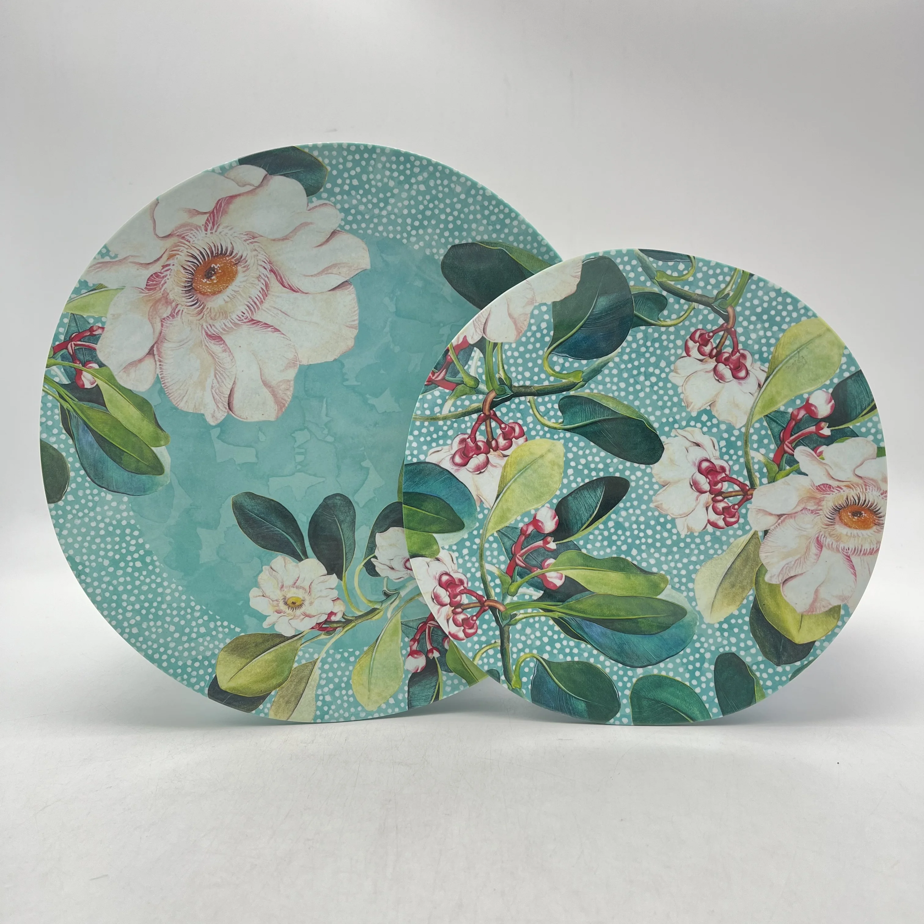 Floral Desgin Melamine Dinnerware Service for 6 Ivory White Floral Pattern Dinner, Soup, Salad Plate, Bowl Set