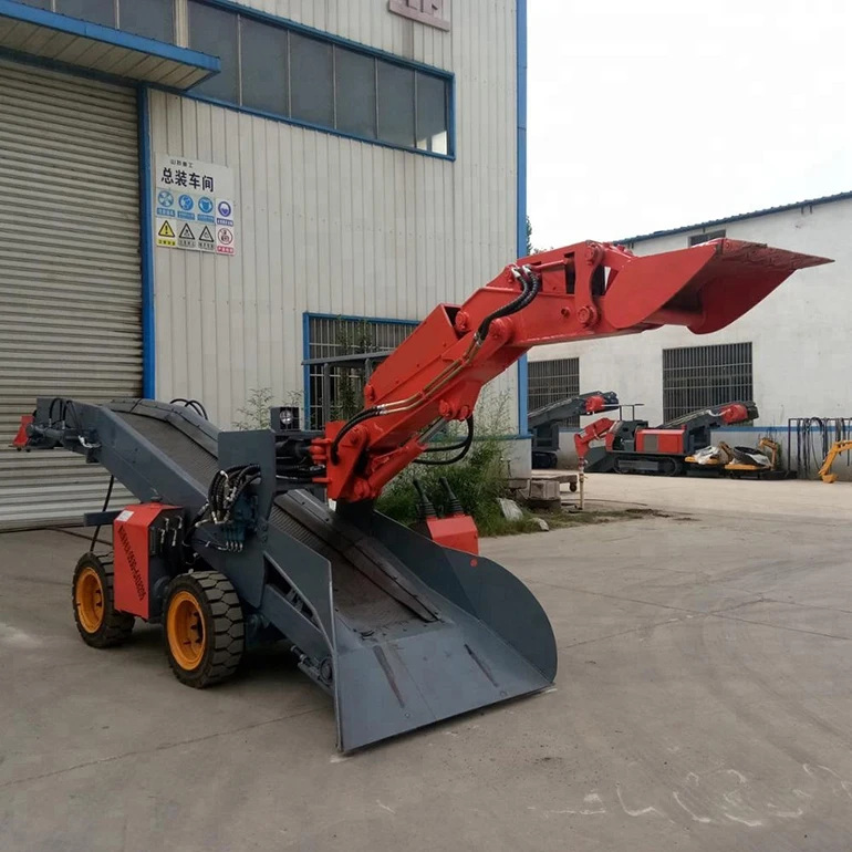 Hydraulic wheeled grilled conveyor slag machine mucking rock loader for tunnel