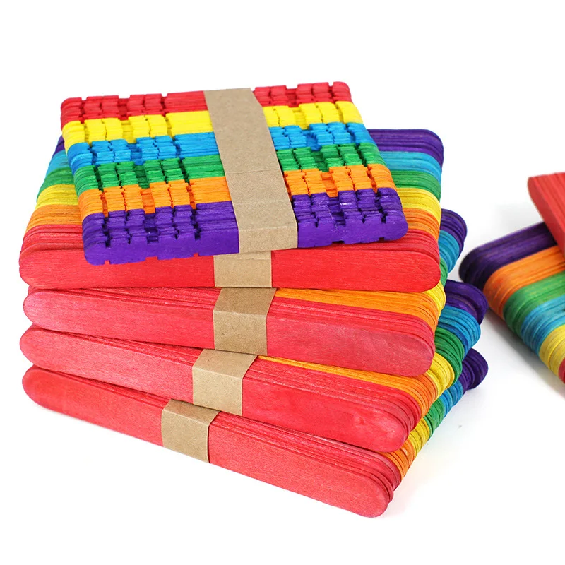 Disposable 114*10*2Mm Biodegradable Creativity Colorful Long Wood Popsicle Sticks For Diy Arts And Crafts
