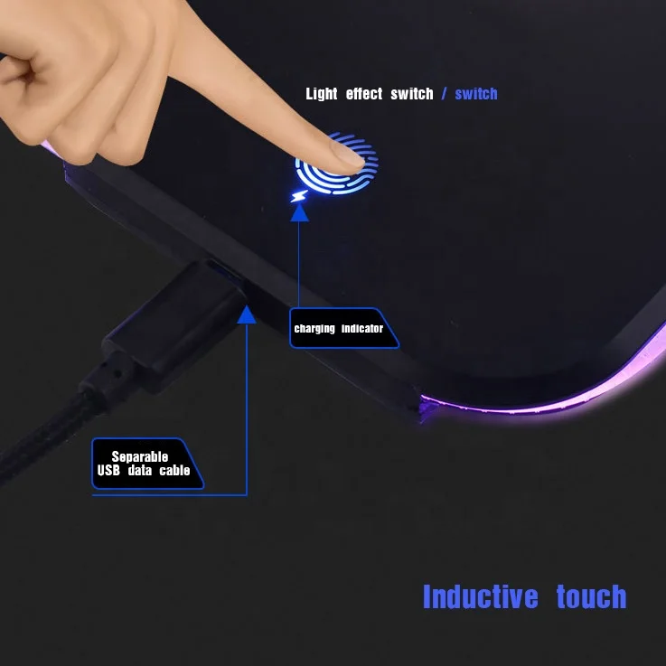 Компьютерный коврик для мыши игровой большой RGB с беспроводной