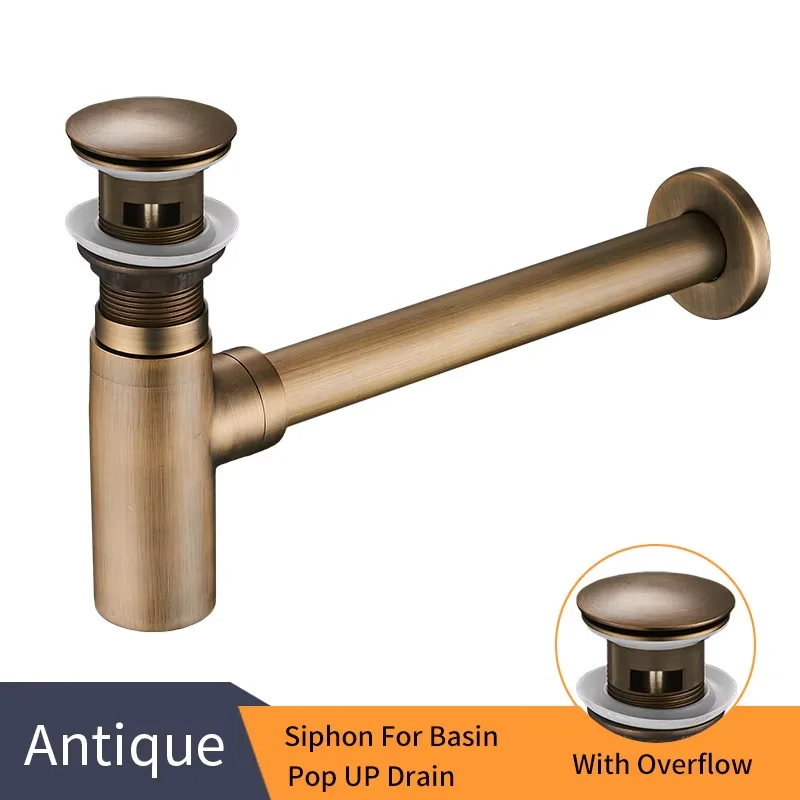 Luxury Bottle Trap Brass Round Siphon Oil Rubbed Bronze Black P-TRAP Bathroom Vanity Basin Pipe Waste With Pop Up Drain