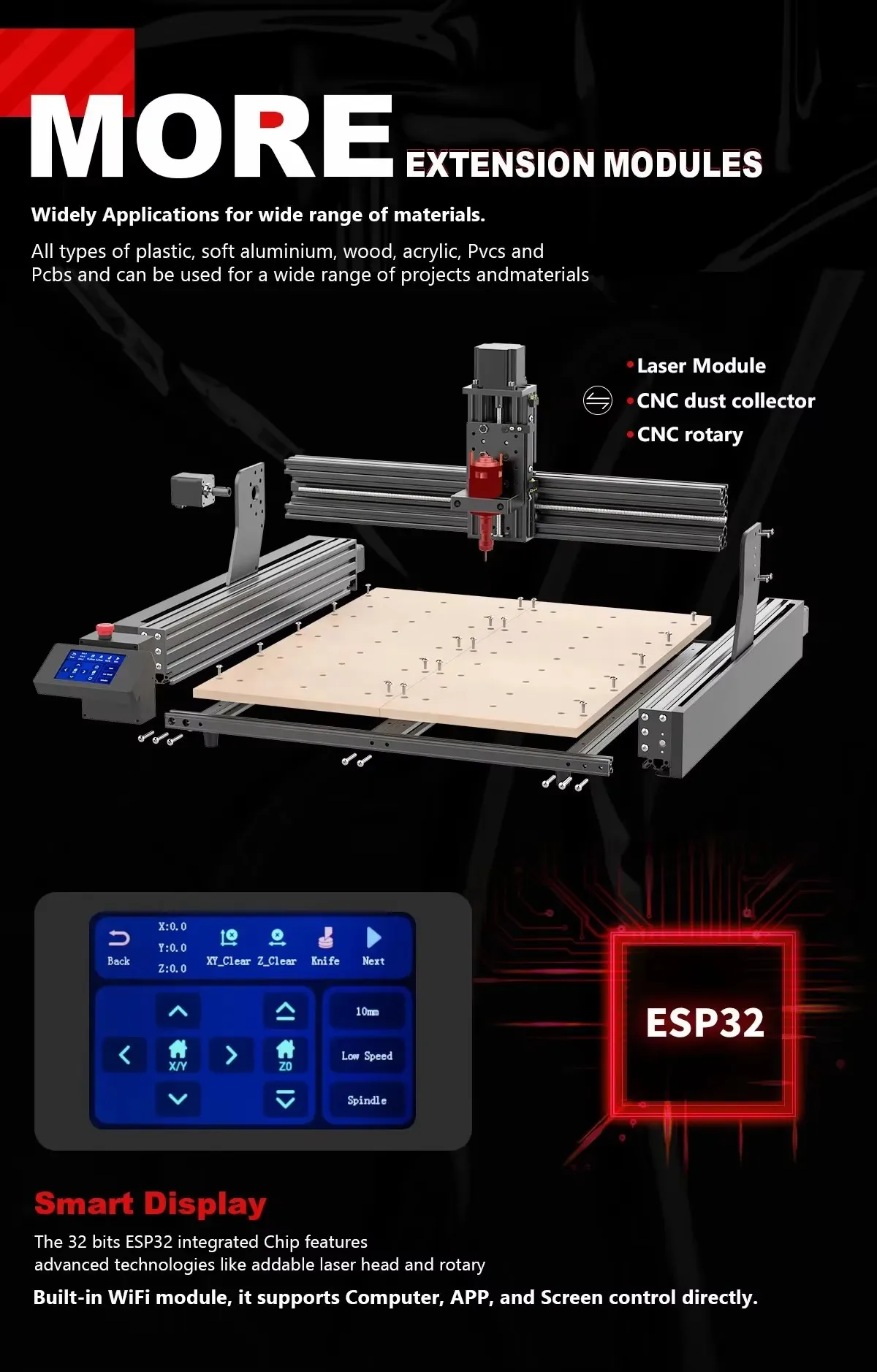 Desktop 3d aluminium profile cnc wood routers machine a axis4th axis rotary with laser module