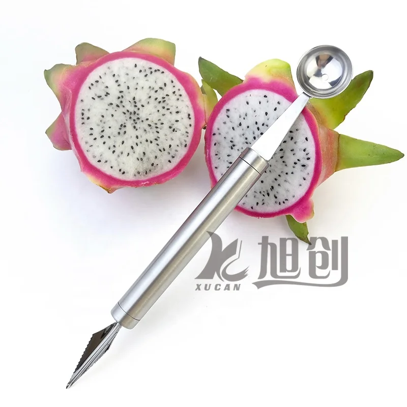 Double-Head Stainless Steel Fruit Corrugated Carving Knife Watermelon Digging Ball Spoon Ice Cream Spoon Vegetable Chopper Tool