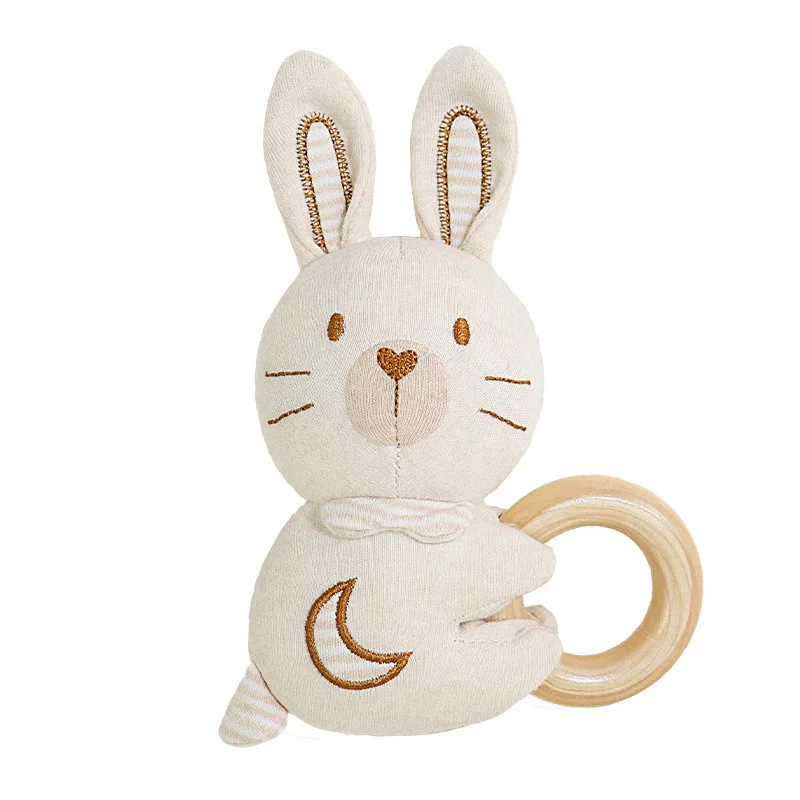 Plush Toys with Beech Ring Organic Cotton Rattle Soft Baby Rattles Plush Animals Rattle Toys Baby Educational Toys