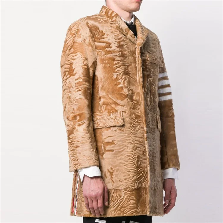 OEM custom a four-striped fur embroidered fashion faux fur over winter coat for men