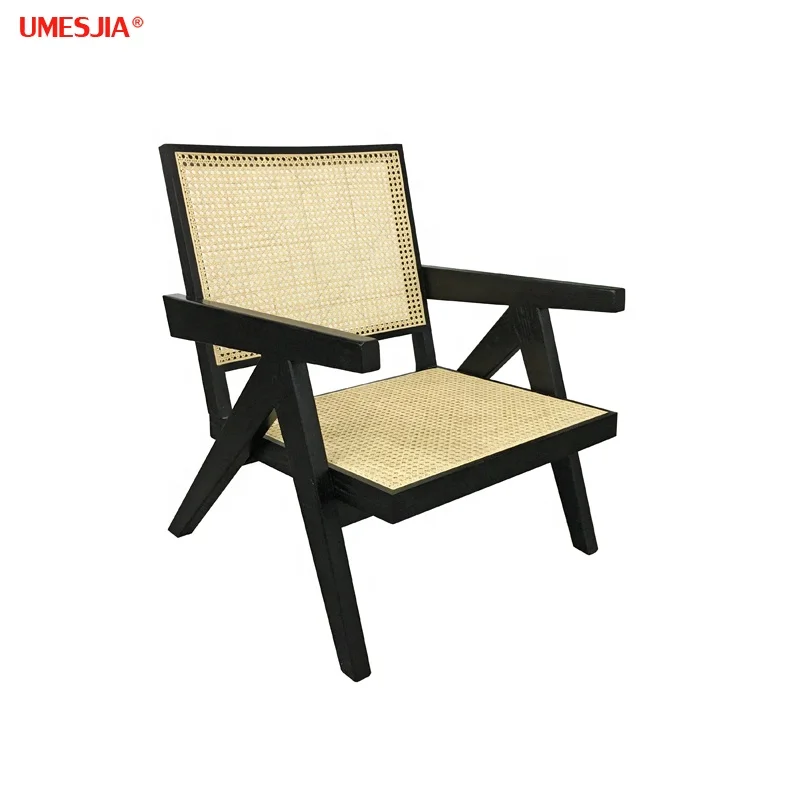 Easy Chair COMPASS LOUNGE CHAIR WOOD Cross Leg Caned Lounge rattan Chair