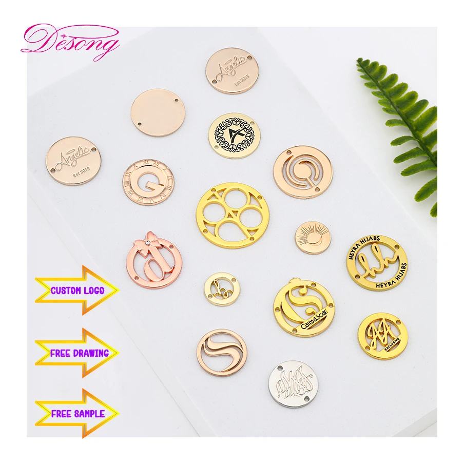 Free samples Custom metal sewing clothing labels good plating gold hollow washable hijab tags