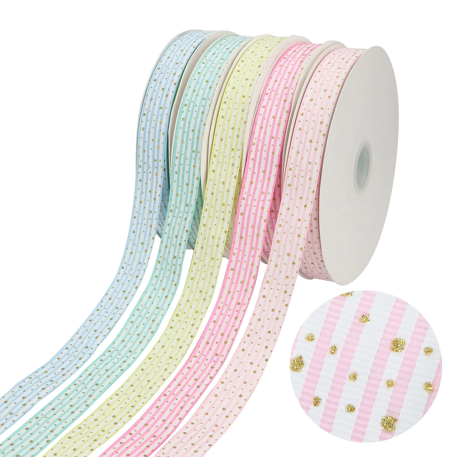 Huihuang Factory OEM Ribbon Manufacturer Glitter Ink Printed Grosgrain Customized Ribbon For Crafts Supplies