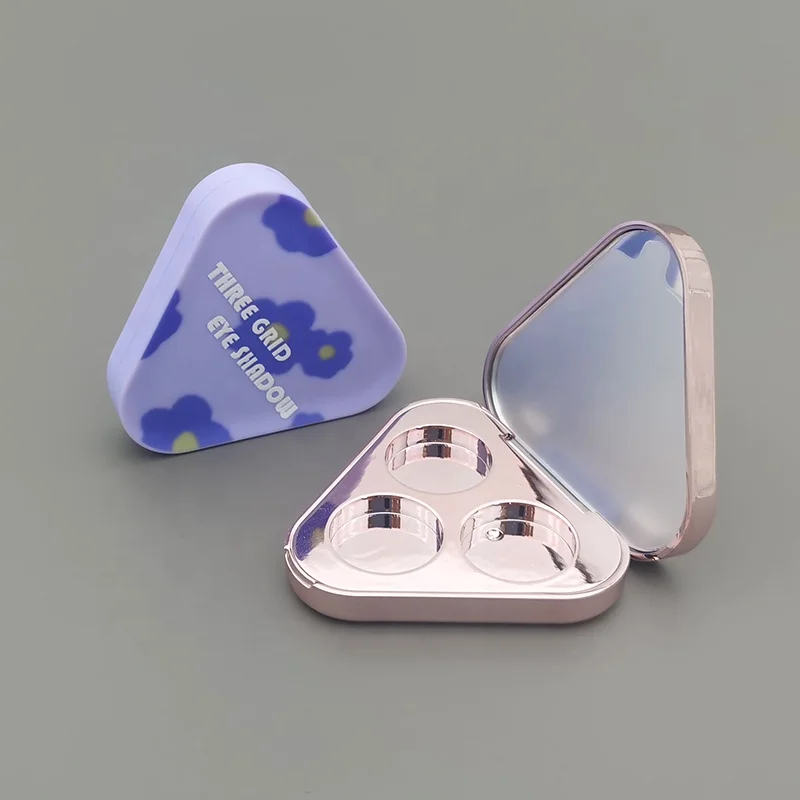 luxury triangle plastic eyeshadow palette packaging with mirror laser engraving magnetic empty eyeshadow palette