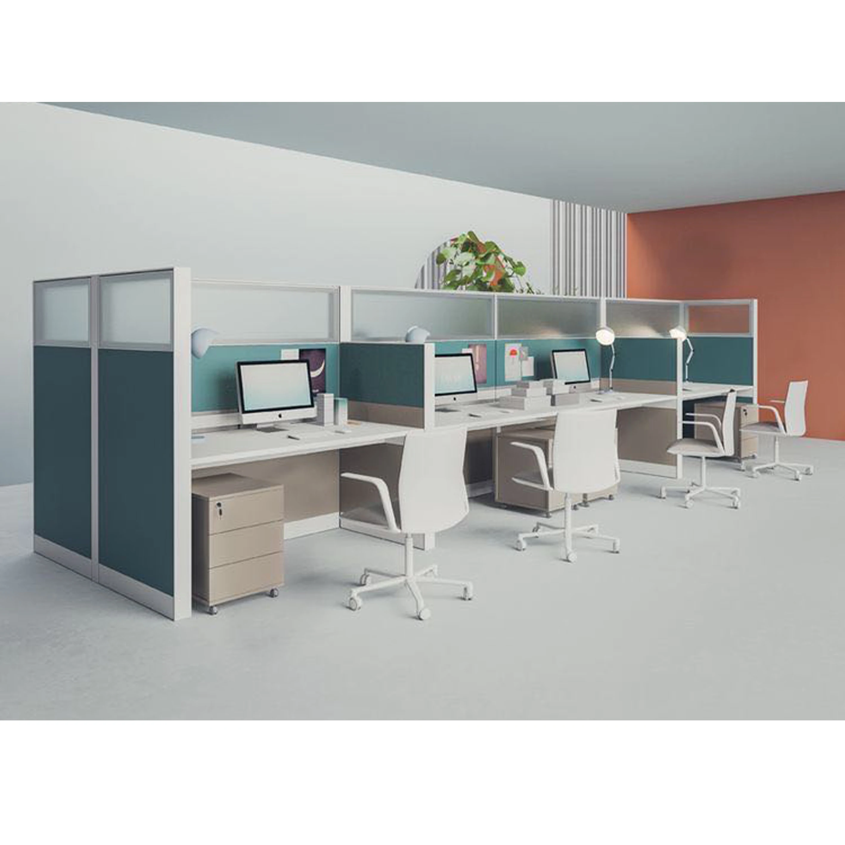 Офисные разделители по заводской цене рабочее место на 2 Выдвижных Ящика L-образной формы человека со стеклянным разделителем офисный стол