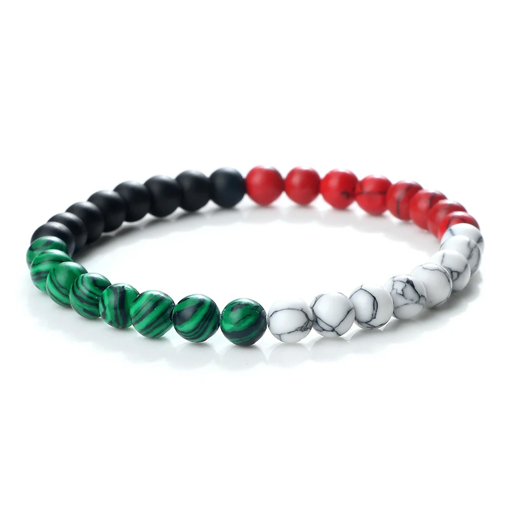 New Designer Fashion Jewellery 4mm 6mm Custom Country Palestine Flag Beaded Stone Bracelet for Men Women