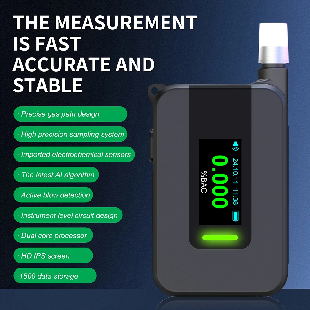 Customizable Mini alcohol tester with fuel cell sensor for fast detection, built-in lithium battery, color screen alcohol tester