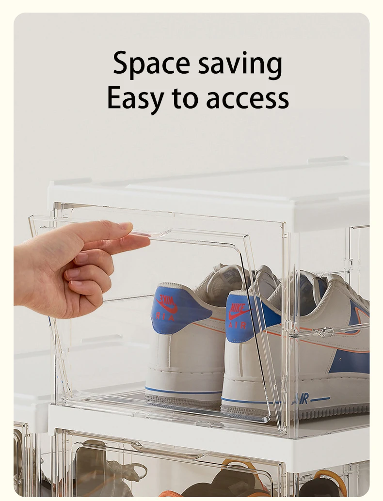 Wholesale Folding Individual Plastic Shoes Boxes Stackable Simple Assemble Foldable Clothing Organizer Modern Boxing Shoes