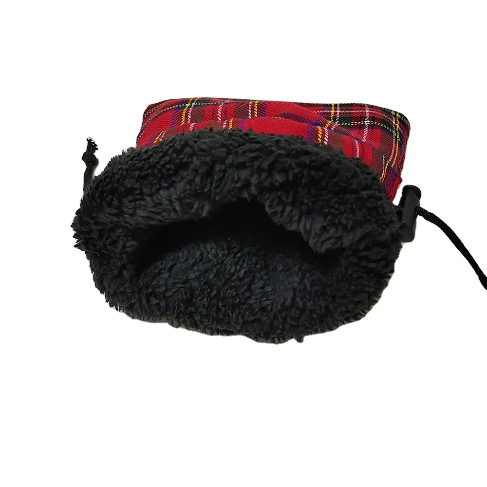 Factory price Scotch check pattern golf ball tee marker packing drawstring bags customized small pouch with suede string