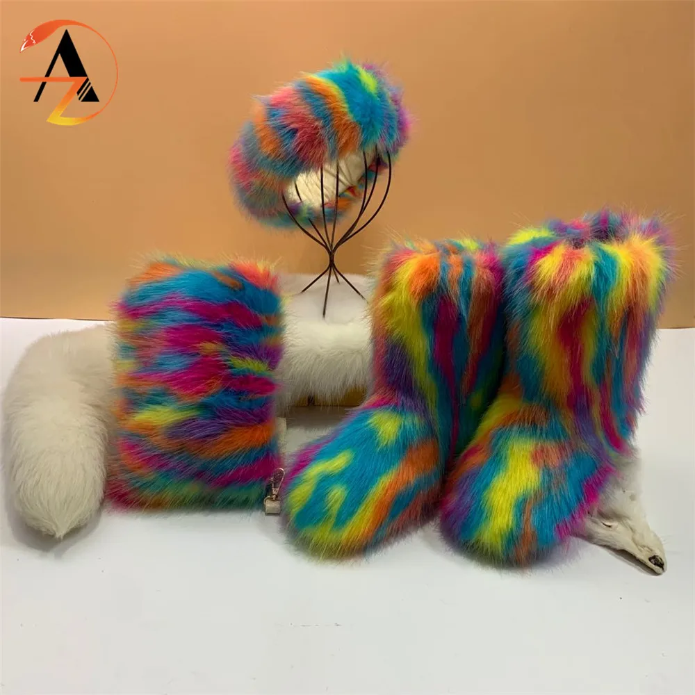 1 пара, разноцветные меховые шубы для малышей, рюкзак и сапоги из искусственного меха