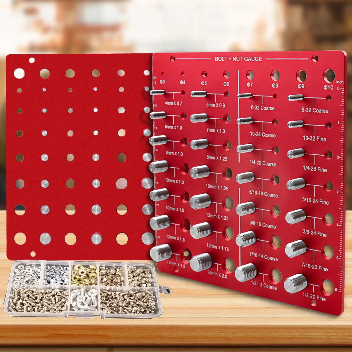 2-in-1 Thread Checker,Metric/Inch Bolt and Nut Identifier Gauge,Nut and Bolt Thread Checker Woodworking Tools Other Hand Tools
